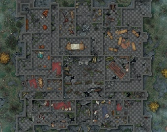 TTRPG Interior Map, Ruined Temple, Digital Map