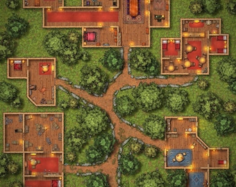 TTRPG Battlemap, Woodland Village, Digital