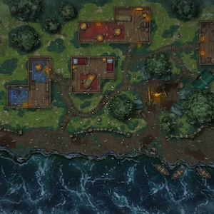 TTRPG Battlemap, Rocky Shore Encampment, Digital 4K
