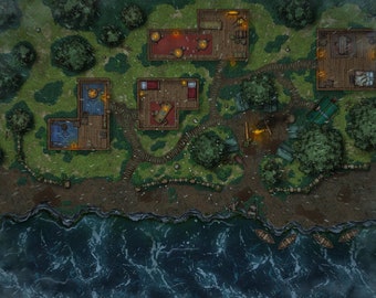 TTRPG Battlemap, Rocky Shore Encampment, Digital 4K