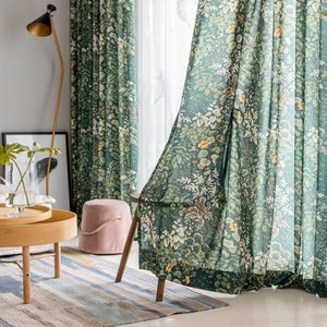 Floral Vintage Style Farm House Curtains Green Leaves Beach Curtain for Living Room Shabby Chic Boho Style Curtains Window Treatment