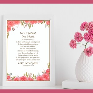 Love is Patient, Love is Kind, 1 Corinthians 13:4-8 Bible Verse, Scripture Verse Printable