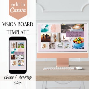 Vision Board Canva Vorlage, Digitale Downloads, Telefon und Desktop Wallpaper, Dream Board
