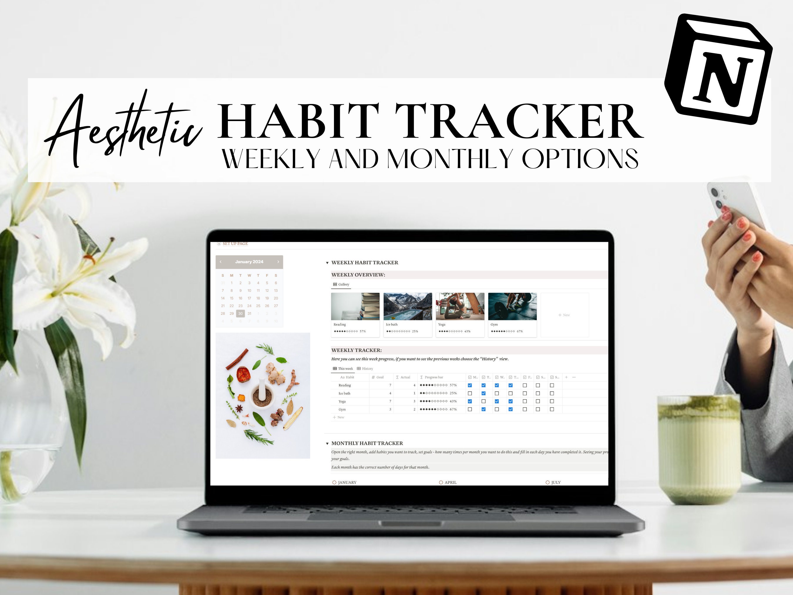 Notion Template | Habit Tracker Notion Template | Aesthetic Notion ...