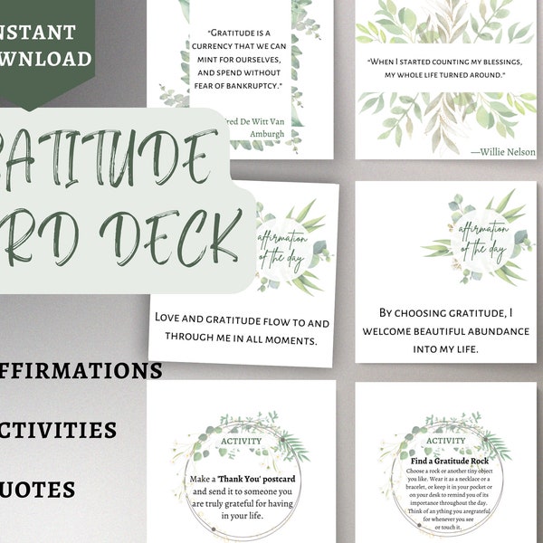 Gratitude Affirmation Cards, Gratitude Card Deck, Printable Affirmation Cards, Gratitude Quote Cards, Cards for Law of Attraction