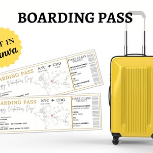 Boarding Pass Template, Printable Airline Ticket, Editable Canva Boarding Pass, Surprise Trip, Digital Download, DIY Boarding Ticket.