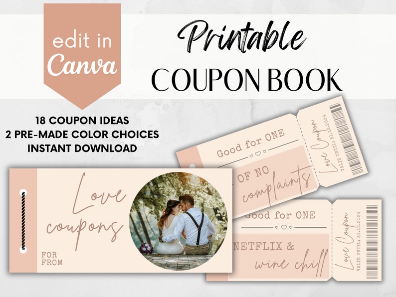 Editable Love Coupons, Printable Love Coupon Book, Valentine Gift