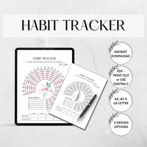 Daily Habit Tracker, Monthly Tracker, Habit Tracking Challenge, Printable PDF Circle Routine Track, Digital Download