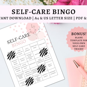 Self Care Bingo Printable, Self Care Challenge, Bingo Template, Mental Health Challenge, Wellness Bingo