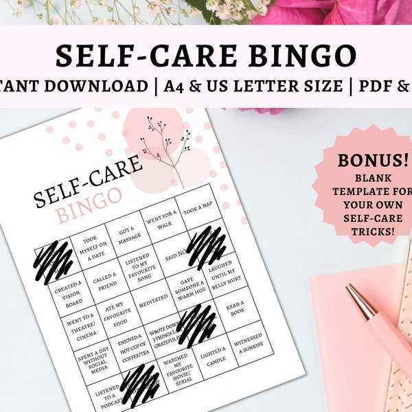 Self Care Bingo Printable, Self Care Challenge, Bingo Template, Mental Health Challenge, Wellness Bingo