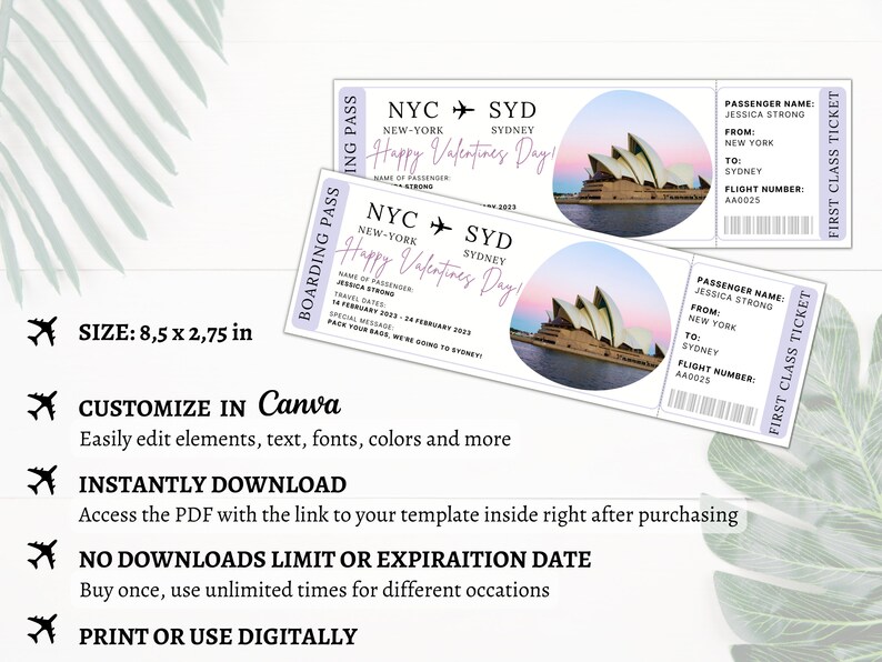 Boarding Pass Template, Printable Airline Ticket, Editable Canva ...