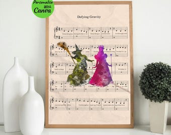 Boze musicalposter: bladmuziek tarten met zwaartekracht, heksenkunst (digitale download)