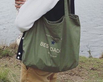 Bolso grande de fin de semana para hombre en lona efecto envejecido con texto personalizado + estampado a elegir / LITTLE DADDYBAG