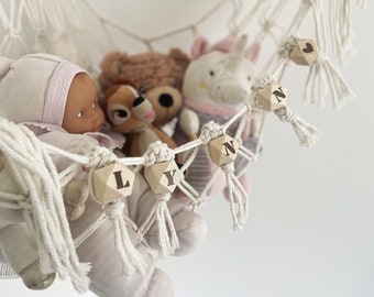 Filet de rangement en macramé mural pour peluches, hamac à franges perles en bois décoration bébé enfant personnalisé prénom / LITTLE HAMAC