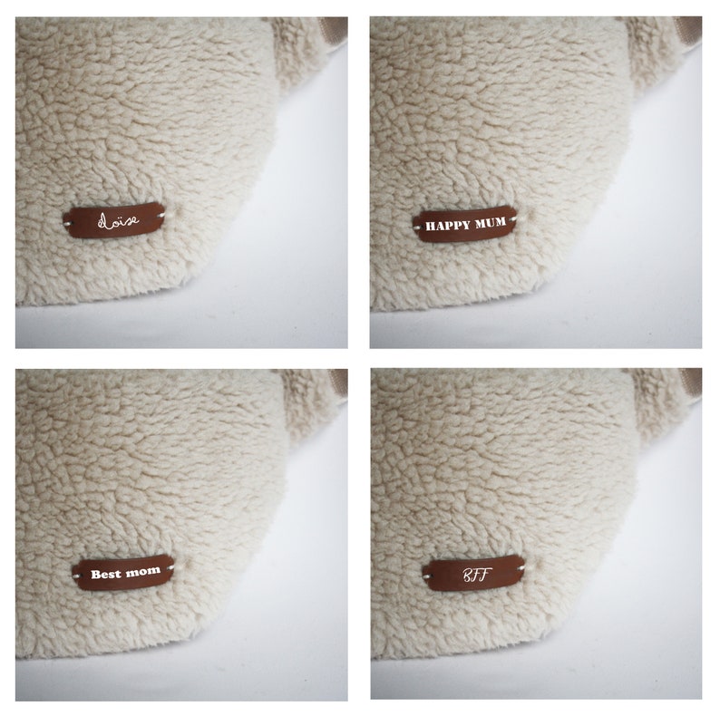 Sac banane bandoulière tissu teddy mouton zippée avec lien pailletés doré, prénom ou mot personnalisable / LITTLE BANANABAG image 4