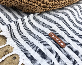 Grande fouta, serviette, couverture de plage à rayures et franges cadeau adulte avec texte à personnaliser / LITTLE FOUTA XL