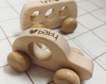 Small wooden car, minibus, vehicle, minimalist toy birth gift, Christmas, baby birthday, child with first name / LITTLE VROUM