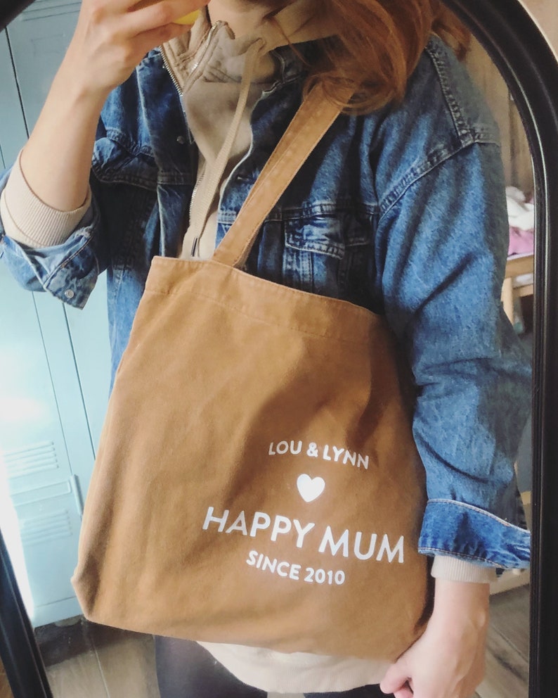 Grand sac shopping pour maman forme cabas en toile effet vintage avec prénom, texte, coeur et date personnalisable / LITTLE MOMMYBAG image 7