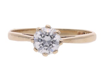 9ct Gold Cubic Zirconia Solitaire Ring, Size H.