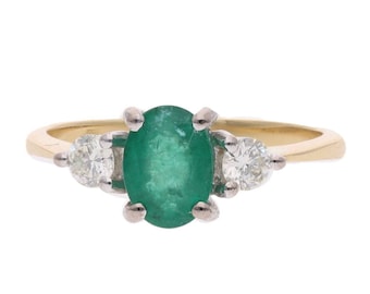 18ct Gold Emerald and Diamond Ring, Size K.