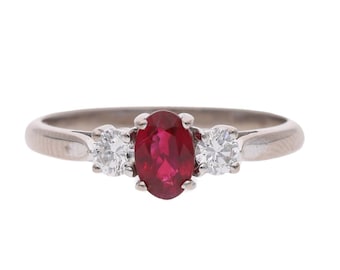 18ct White Gold Ruby and Diamond Ring, Size N.
