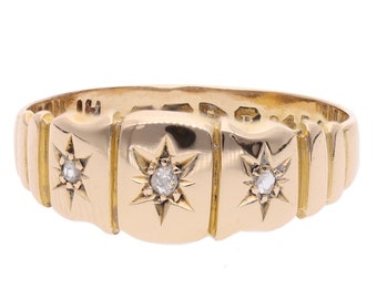Victorian 18ct Gold and Diamond Three Stone Ring, Size M