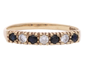 9ct Yellow Gold Simulated Sapphire & CZ Eternity Band Ring – Sizes J To S, UK Made
