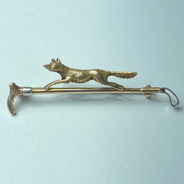 14ct Gold Fox Hunting Brooch