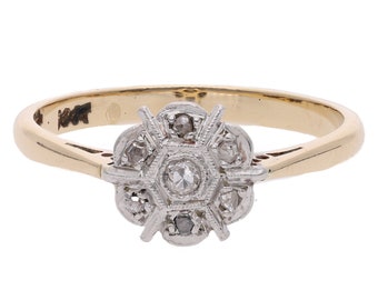 18ct Gold/Platinum Diamond Cluster Ring, Size N