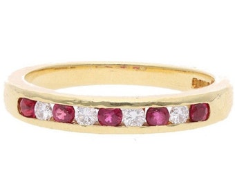 18ct Gold Ruby and Diamond Half Eternity Ring, Size 6.5 | M 1/2.