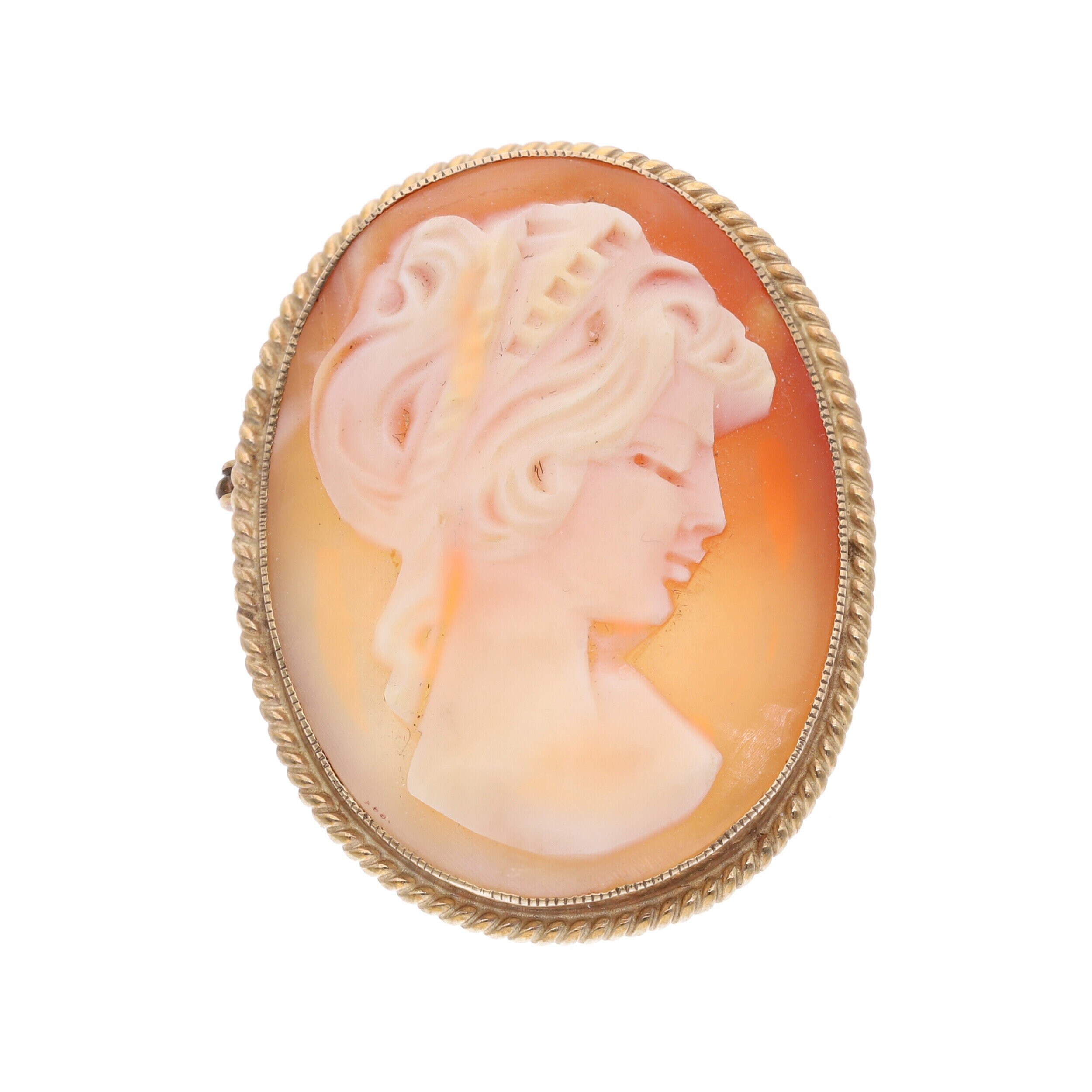 Broche Camée Vintage En Or Jaune 9 Carats – Sculptée Main, 11.99 G, Occasion