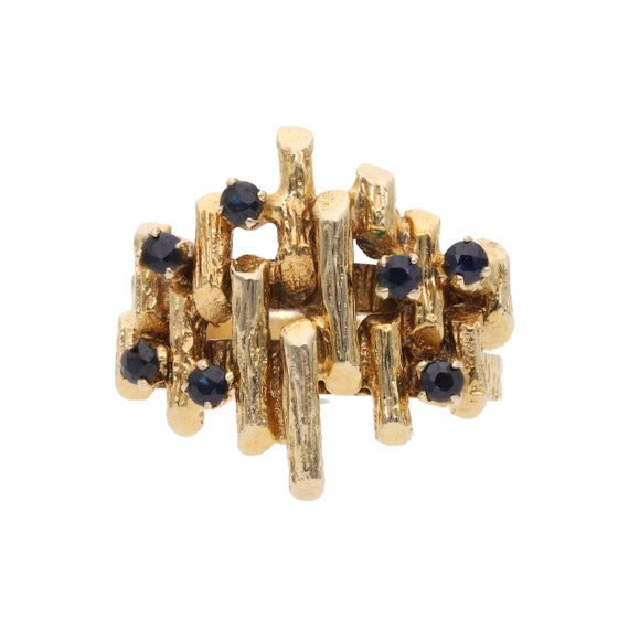 Unusual 9ct Gold and Sapphire Barked Ring. - image 1