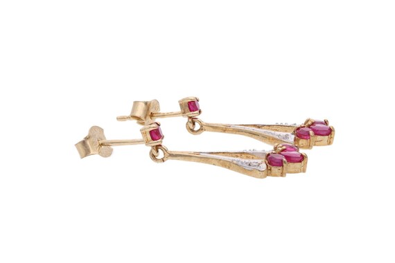 9ct Gold Ruby and Diamond Drop Earrings. - image 8