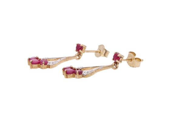 9ct Gold Ruby and Diamond Drop Earrings. - image 4