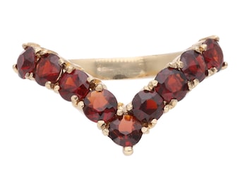 Anillo de oro de 9 quilates con piedra roja en forma de horquilla, talla P