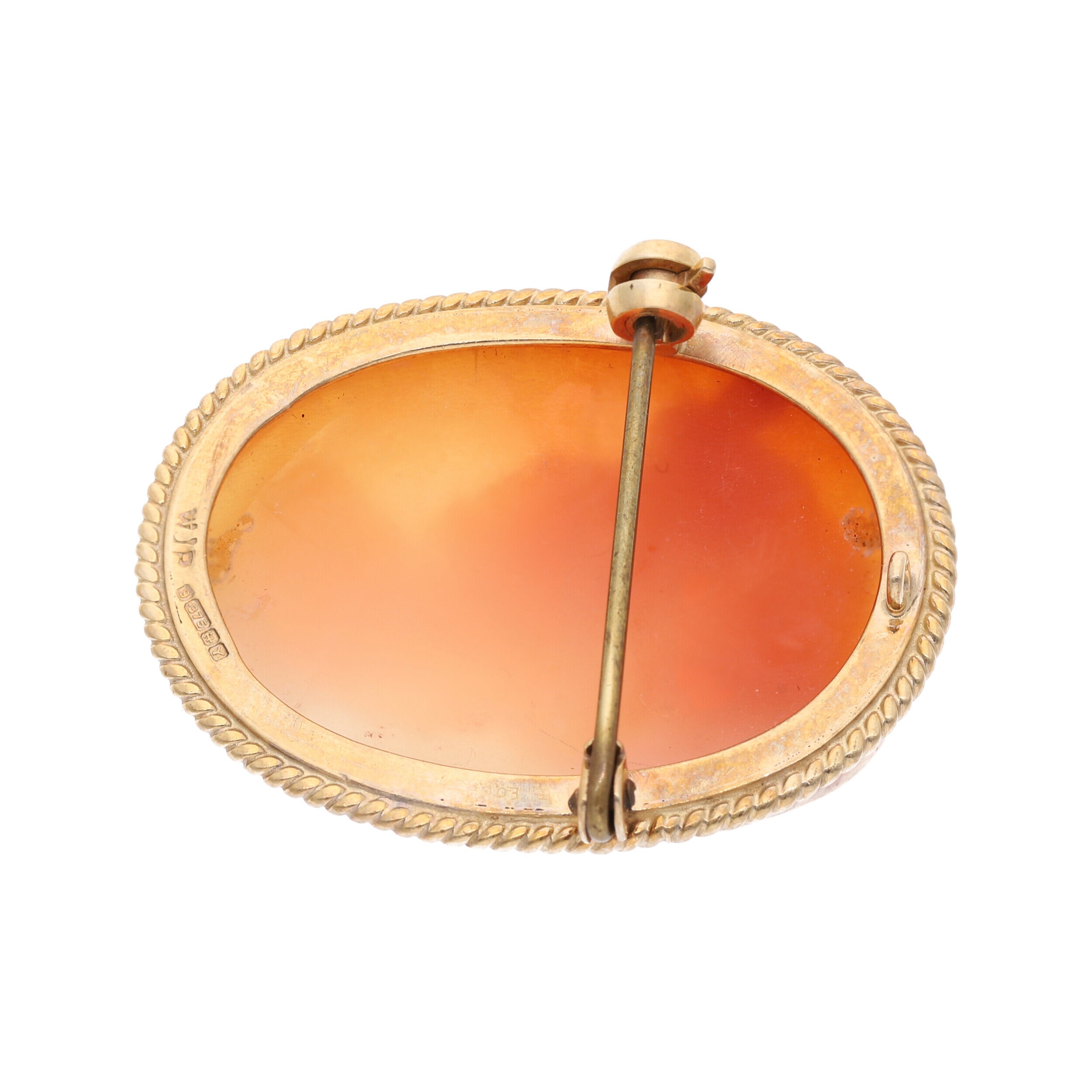 Broche Vintage Camée Ovale En Or 9 Carats - Corail Naturel - Style Cameo - Royaume-Uni