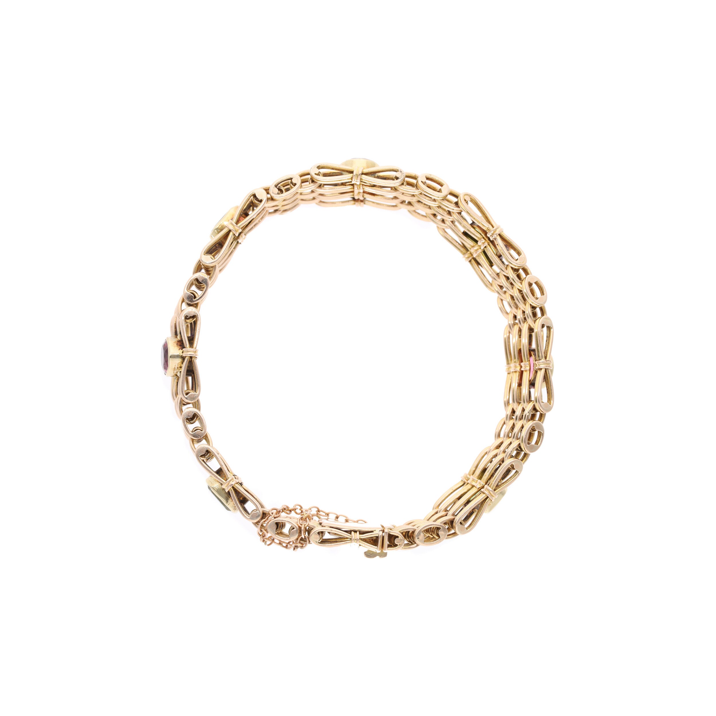 Gold Daisy Chain Bracelet with Peridot and Pink Tourmaline