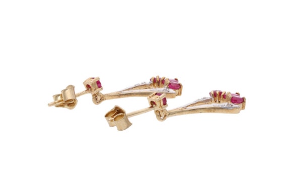 9ct Gold Ruby and Diamond Drop Earrings. - image 7