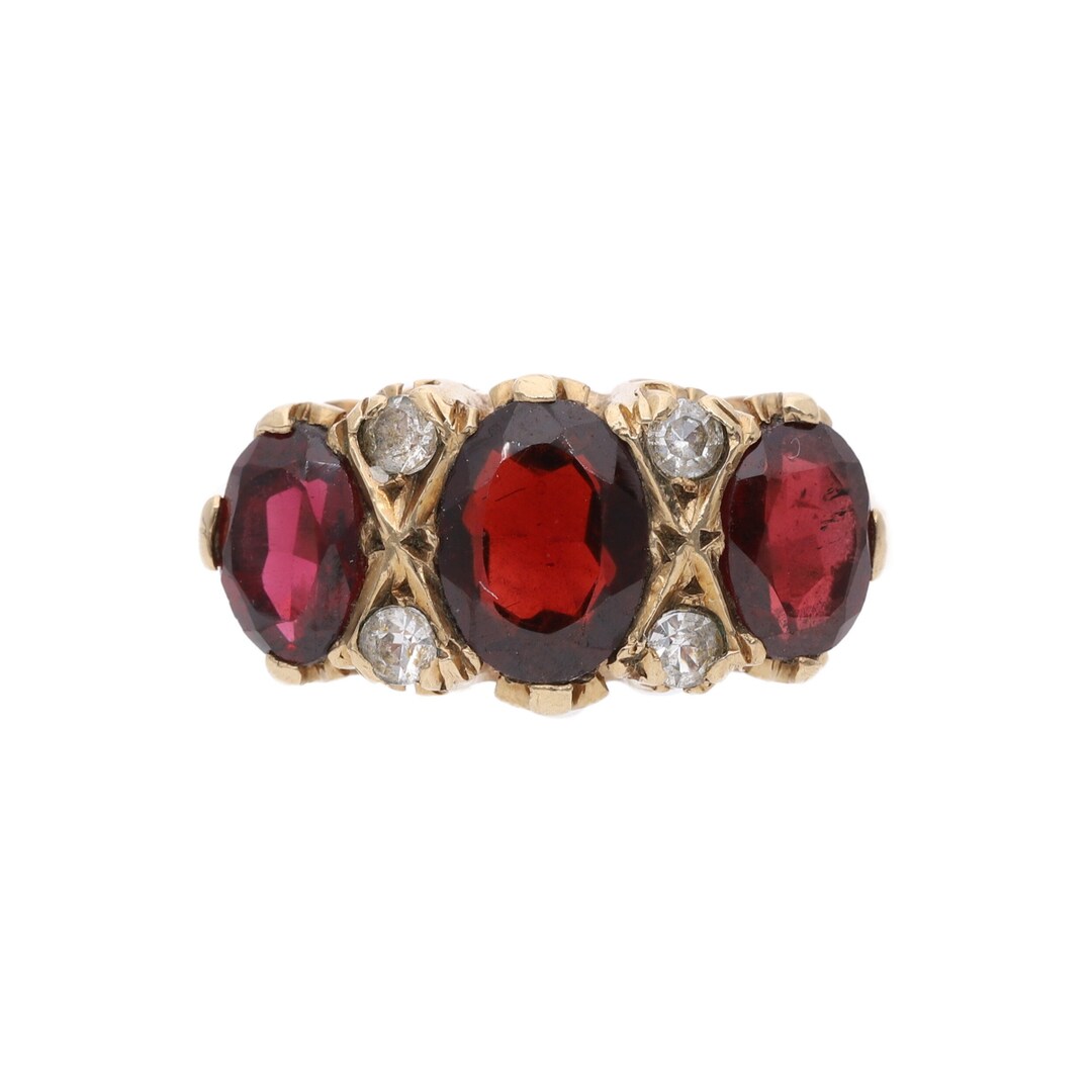 9ct Gold Garnet and Clear Gem Three Stone Ring, Size 5.25 K - Etsy UK
