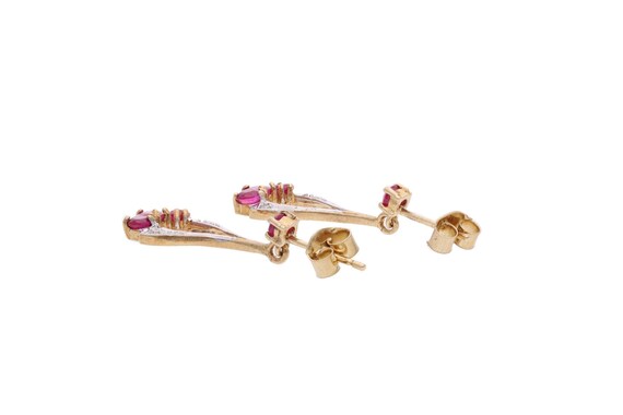 9ct Gold Ruby and Diamond Drop Earrings. - image 5