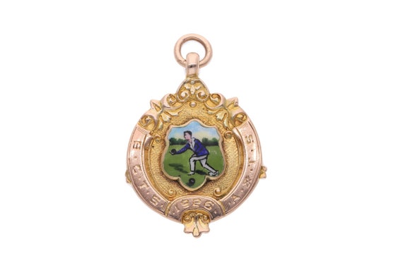 9ct Gold and Enamel 1926 Winter League Bowls Fob - image 1
