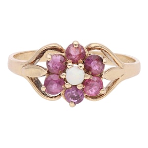 9ct Gold Ruby and Opal Cluster Ring, Size Q