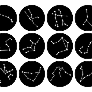 Lot de 12 signes du zodiaque (Svg, Dxf, Pdf, Ai, Eps), fichiers vectoriels astrologiques pour découpe laser [téléchargement instantané]