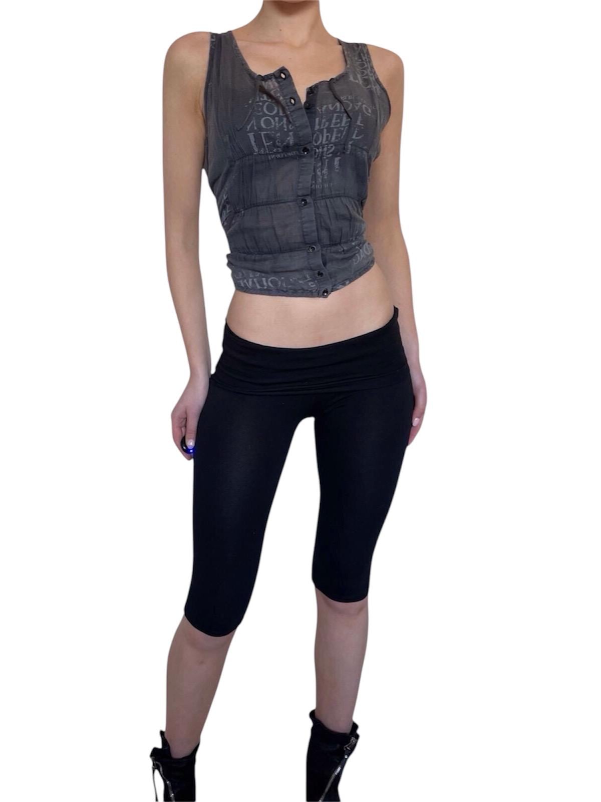 Capri Pants Low Rise Fold Over Waist in Black Stretch Jersey
