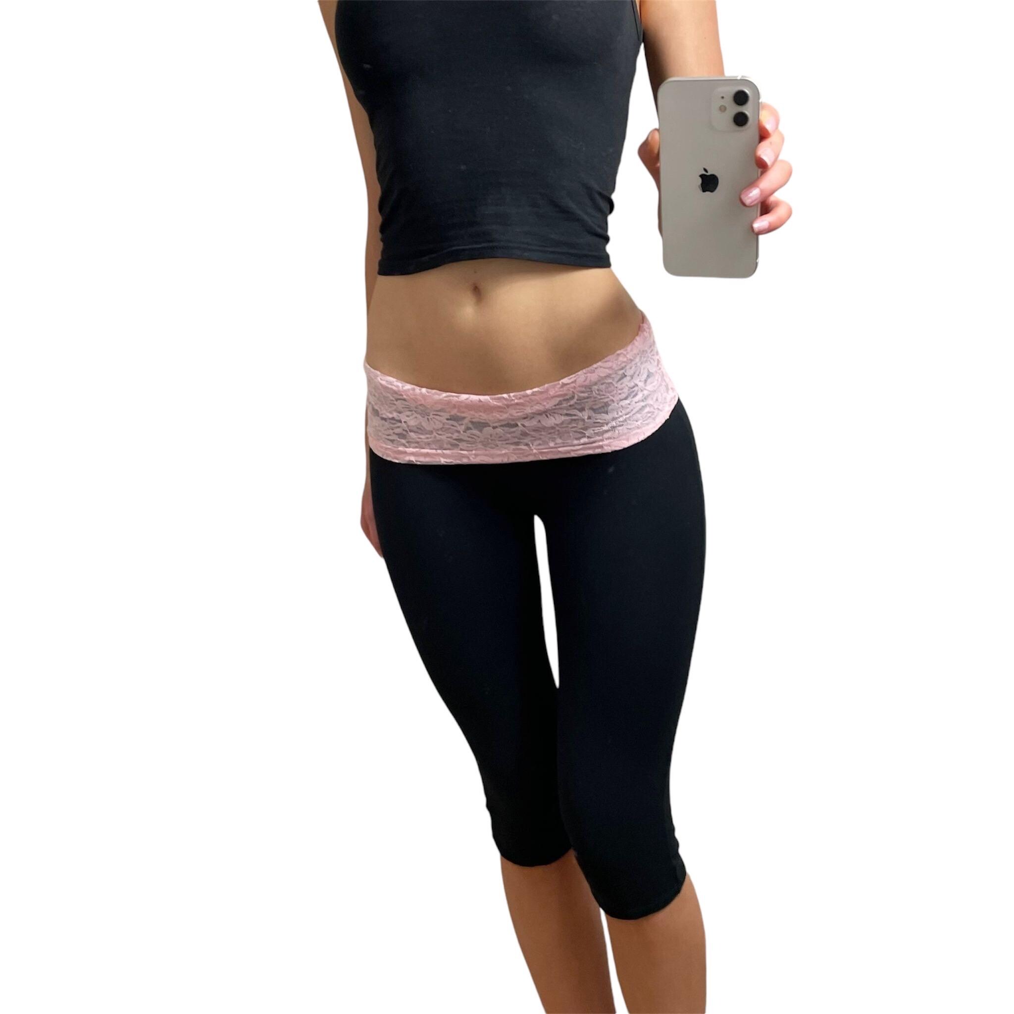 Capri Pants Low Rise Fold Over Black Stretch Jersey With