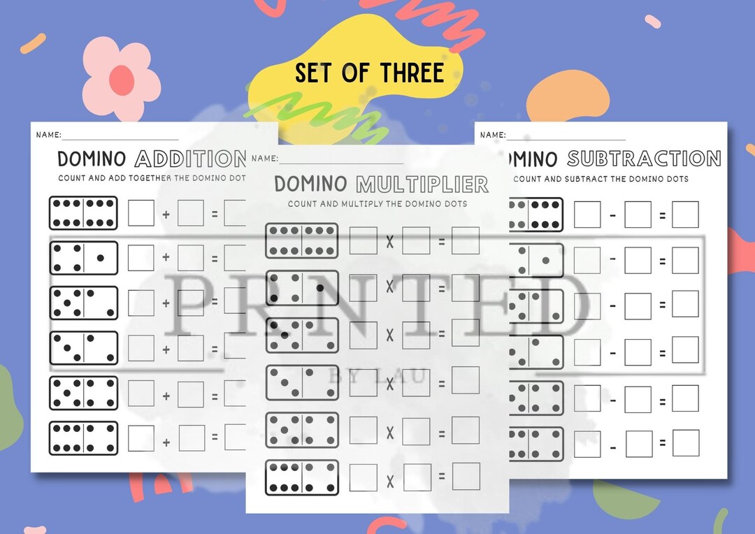 Domino Maths Learning Resource Worksheet Set of 3 Instant - Etsy