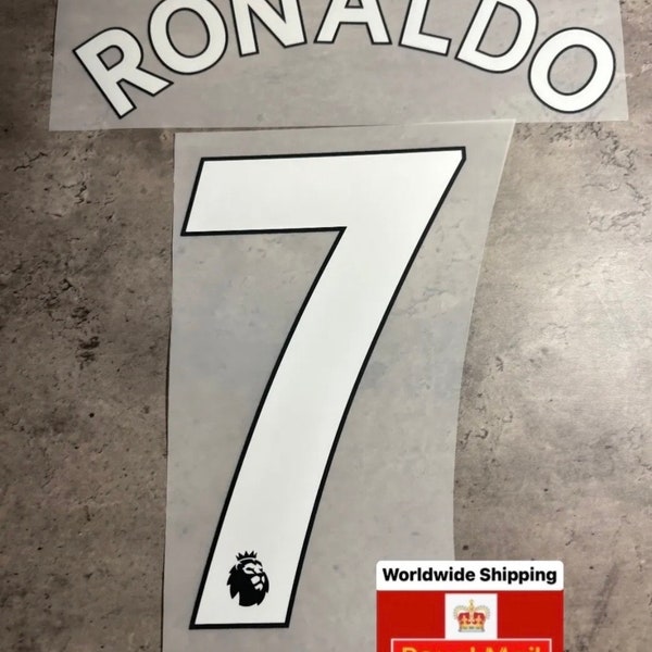 RONALDO #7 Premier league white Nameset for football shirt print 2017-23 plastic Retro Cristiano Ronaldo United heat transfer iron on