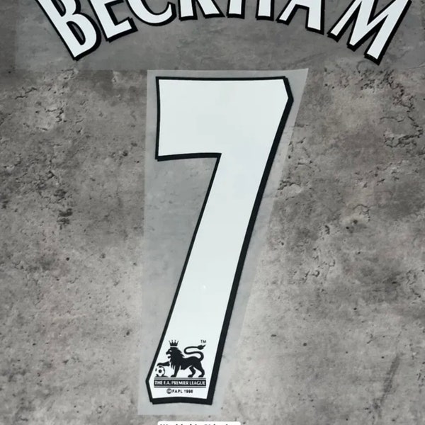 Beckham #7 Premier league white Nameset for football shirt print plastic Retro David beckham heat transfer iron on