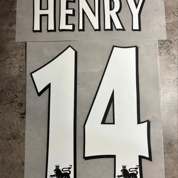 HENRY #14 Premier league white Nameset for football shirt print plastic Retro Thierry Henry heat transfer iron on