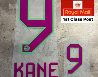 Bayern Munich Kane 9 talla para niños Conjunto de nombres Bundesliga 2023 Camiseta de fútbol visitante de Harry Kane Estampado morado SET talla para niños